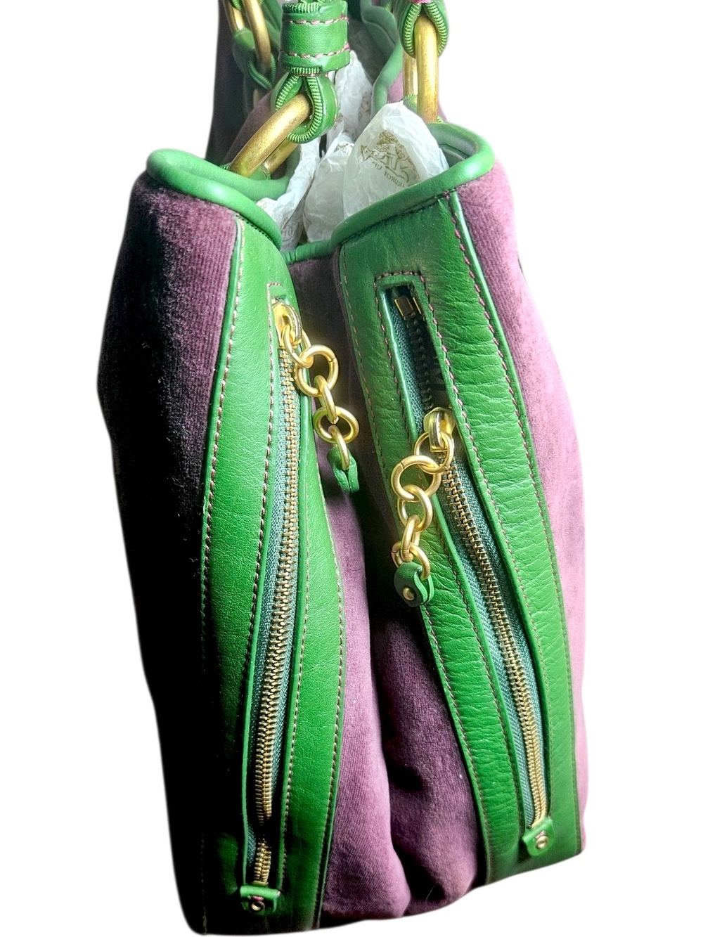 🎆MEMORIAL DAY SALE🎆 NWT Juicy Couture Purple & Green Suede Tote Bag - Picture 3 of 9